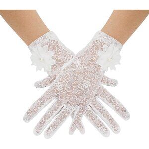Women's Embroidery White Short Lace Wrist Gloves Design Party Accessories